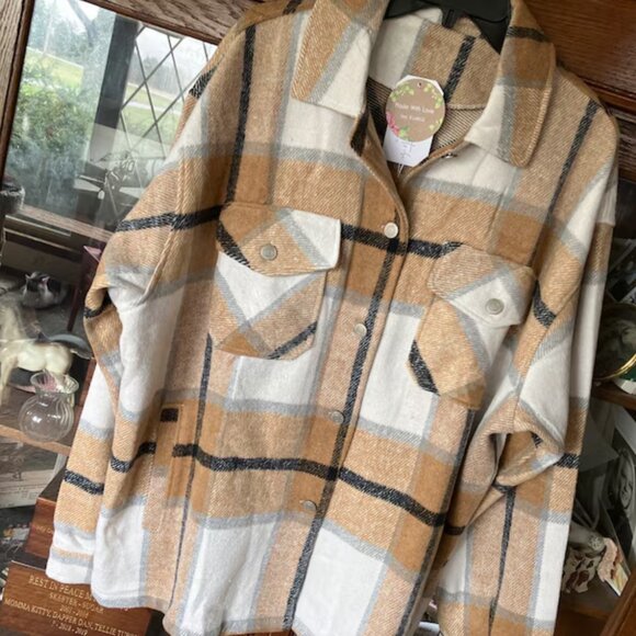 Button Front Sweater Jacket Flannel Oversized Coat - Picture 2 of 6